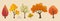 Autumn trees, bush, grass. Set of plants. Natural elements for vector flat design. Nature