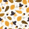 autumn trees pattern. Leaf fall seamless background. Stylized leaves of oak, beech, birches.