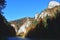 Autumn trees and rocks alongside Dunajec river in Pieniny national park, Slovakia