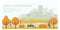 Autumn urban park landscape flat vector illustration. Horizontal banner template with place for your text.