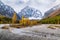 Autumn Valley of the Aktru River, at the foot of the glaciers of the North Chuysky Range