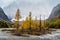 Autumn Valley of the Aktru River, at the foot of the glaciers of the North Chuysky Range