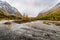 Autumn Valley of the Aktru River, at the foot of the glaciers of the North Chuysky Range