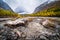 Autumn Valley of the Aktru River, at the foot of the glaciers of the North Chuysky Range