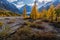 Autumn Valley of the Aktru River, at the foot of the glaciers of the North Chuysky Range