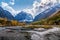 Autumn Valley of the Aktru River, at the foot of the glaciers of the North Chuysky Range