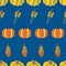 Autumn vector background Maize plant, crop and pumpkins on blue background. Seamless repeating vector pattern. Fall