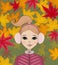 Autumn vector illustration with young beautiful girl wearing earmuffs