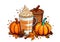 Autumn vibe, pumpkin and pumpkin latte, coffee, cloves
