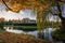 Autumn view of Hever Castle from Hever Gardens