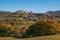 Autumn view of Monteleone di Spoleto medieval village in Valnerina, Umbria, Italy