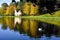 Autumn View of the Ruined Abbey in Painshill Park, with Swan