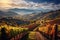 Autumn vineyards at sunset in Tuscany, Italy, AI Generated