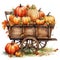 autumn wagon with harvest, with pumpkins and flowers in vintage style.