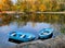 Autumn, water, landscape. Two boats on the lake, pond.