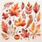 Autumn Watercolor Clipart, banner background, branch, autumn leaves, colorfully, decoration, Generative AI