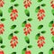 Autumn watercolor pattern with barberries bunches and green green leaves.On mint background