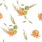 Autumn Watercolor Seamless Pattern with Cloudberry . Autumn leaves. Design for Packaging, Stationery, Scrapbooking and