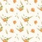 Autumn Watercolor Seamless Pattern with Cloudberry . Autumn leaves. Design for Packaging, Stationery, Scrapbooking and
