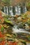 Autumn waterfall on mountain stream in Janske Lazne in Czech republic