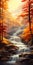 Autumn Waterfall: A Stunning Artgerm-inspired Illustration With Vibrant Autumn Colors