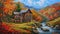 Autumn Watermill Painting