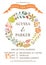 Autumn wedding save date card with leaves wreath