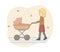 Autumn Weekend Time And Motherhood Concept. Happy Young Mother In Warm Clothes Pushing Pram With Baby In The Park. Joint