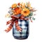 Autumn Whispers: Serene Florals in Mason Jar with Plaid Bow - Isolated on White Background - Generative AI