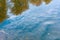 Autumn willows, sky and clouds reflected in water. Soft focus