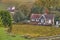 Autumn wineyards in St. Emilion. Agriculture industry in Aquitaine. France