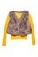 Autumn and winter children clothes. Yellow cozy warm long sleeve sweater or pullover with a trendy fur vest for child girl