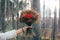 The autumn winter forest dried bouquet in woman hand, diy