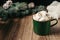 Autumn and winter hot drinks. Ideas for Christmas, Thanksgiving, Halloween. Cup with hot spicy cappuccino, with marshmallow and ci