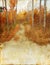 Autumn Woods Trail on Grunge Background