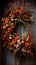 Autumn wreath decoration, autumn holiday season in the English countryside style, botanical autumnal decor