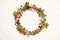 Autumn Wreath Flat Lay. Fall leaves in circle with berries,nuts,