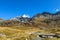 Autumn yellow grass in the mountains on trekking route