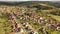 Autumnal aerial landscape of czech village Ostrov u Macochy in autumn day