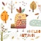 Autumnal forest poster. Funny native bird vector illustration