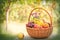 Autumnal fruits in wicker basket
