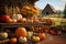 Autumnal harvest backdrop with a farmers market