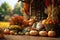 Autumnal harvest backdrop with a farmers market