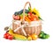 Autumnal harvest vegetables and fruits in basket