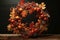 Autumnal harvest wreath with a mix of leaves