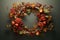 Autumnal harvest wreath with a mix of leaves