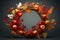 Autumnal harvest wreath with a mix of leaves