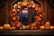 Autumnal harvest wreath with pumpkins gourds and