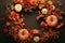 Autumnal harvest wreath with pumpkins gourds and