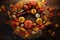 Autumnal harvest wreath with pumpkins gourds and